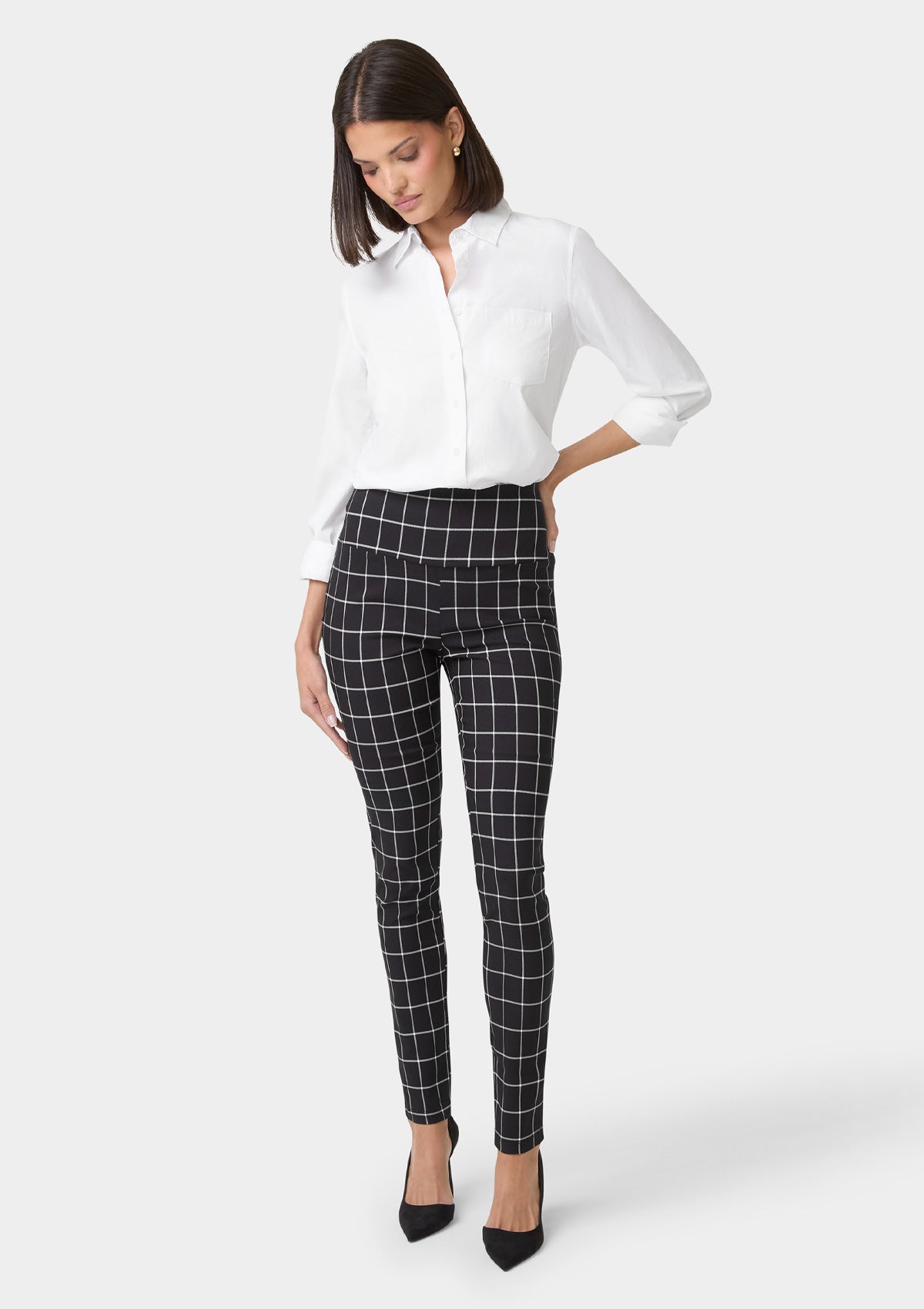 women's black and white dress pants Tall Shannon Pixie Stripe Placement Will Vary95% MCC Desc: 98%COTTON/2%SPANDEX frilly off the shoulder Color:M-Dark Green