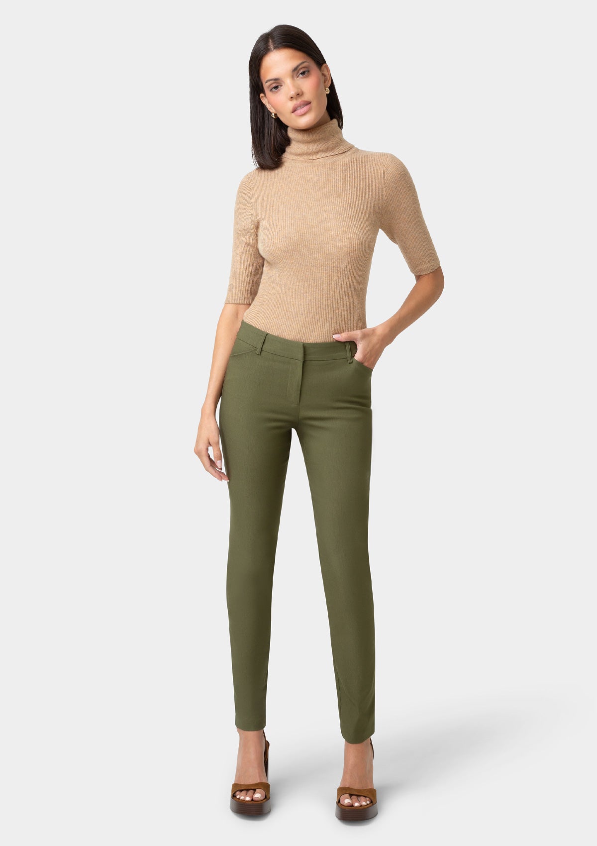 Alloy Apparel Tall Julia Dressy Skinny Pants for Women in Olive Size Large