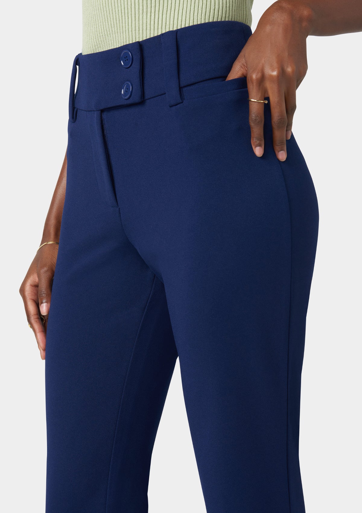 パンツ MUUET Cotton velour flare pants / NAVY Ovticza Womens Fold-Over Waistband Stretchy Cotton Blend