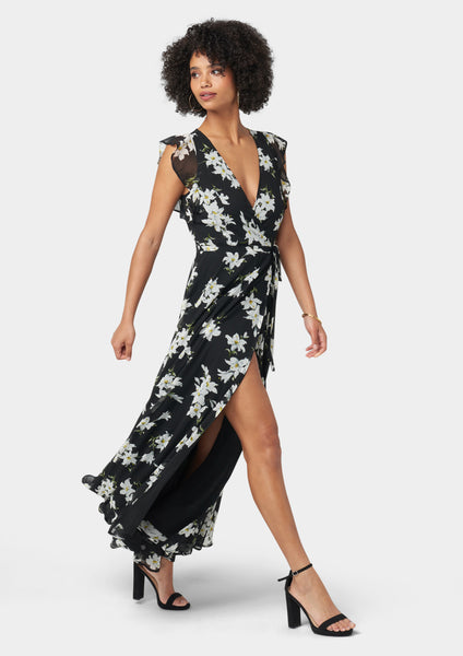 Alloy Apparel Tall Bella Floral Maxi Dress for Women in Black Size Small