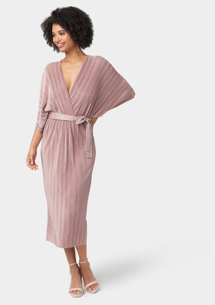Alloy Apparel Tall Valerie Pleated Midi Dress for Women in Dusty Rose Size Small