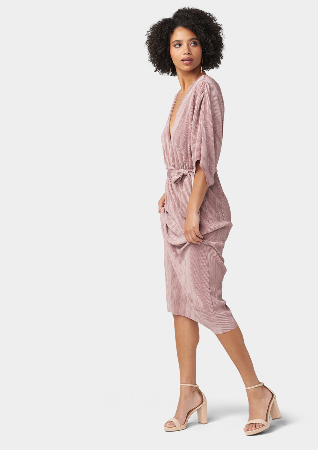 Alloy Apparel Tall Valerie Pleated Midi Dress for Women in Dusty Rose Size Small Alloy Apparel Tall Valerie Pleated Midi Dress for Women in Dusty Rose Size Small