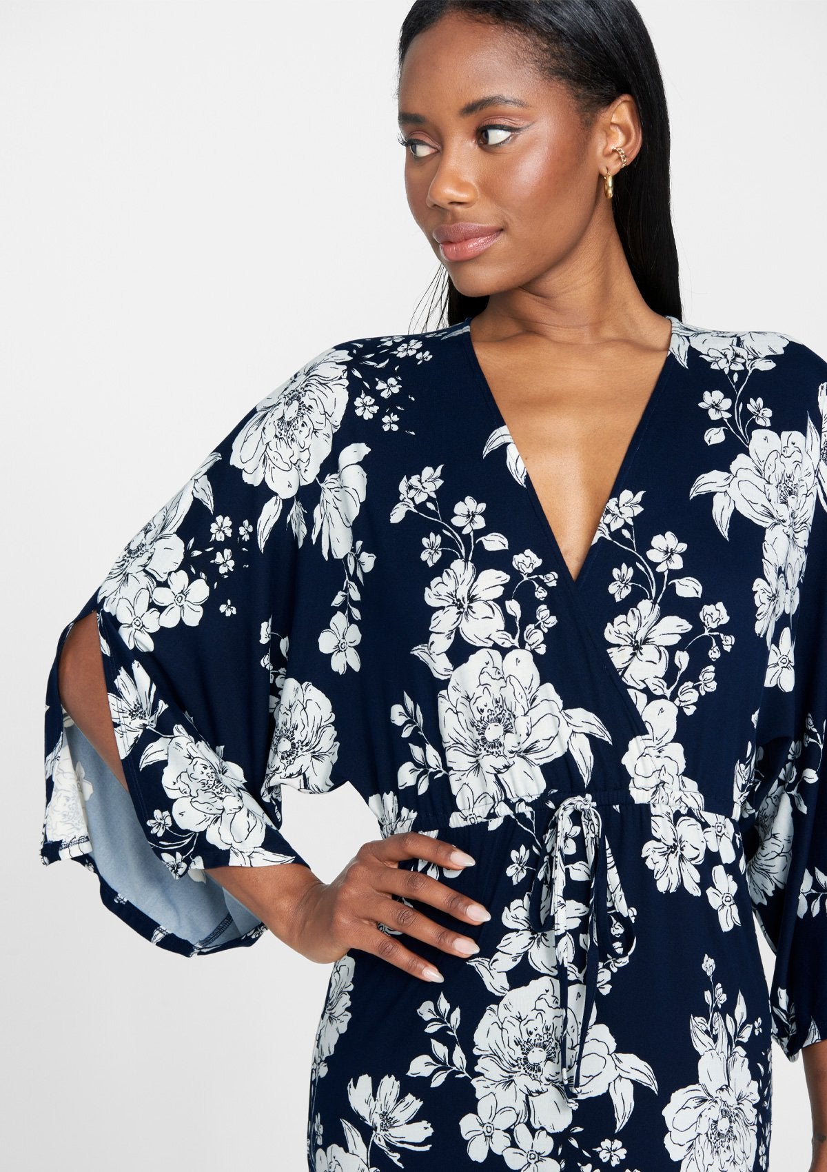 Navy Ivory Floral Print