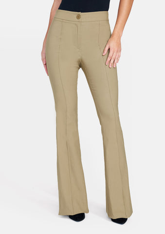 Khaki Split Leg Flare Trousers