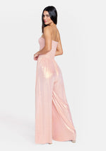 Strapless Deep V 3D Floral Jumpsuit in Nude