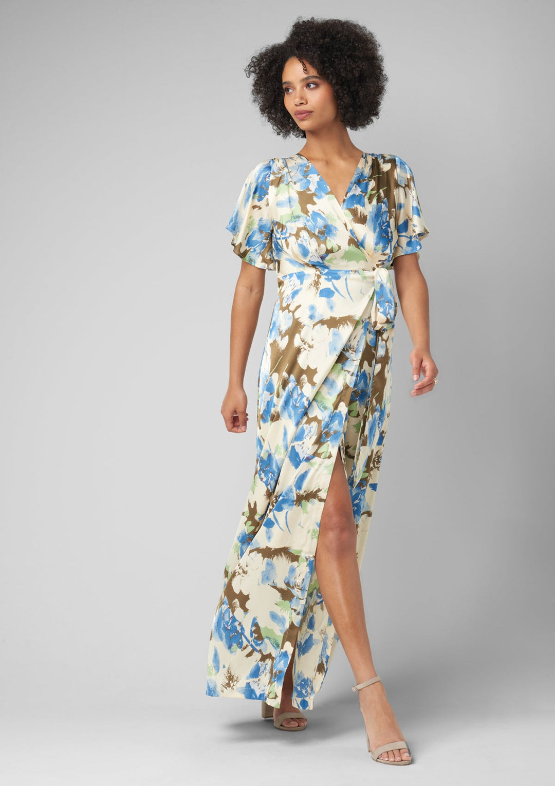 Tall Vera Silky Floral Maxi Dress - Blue / S Tall Vera Silky Floral Maxi Dress - Blue / S