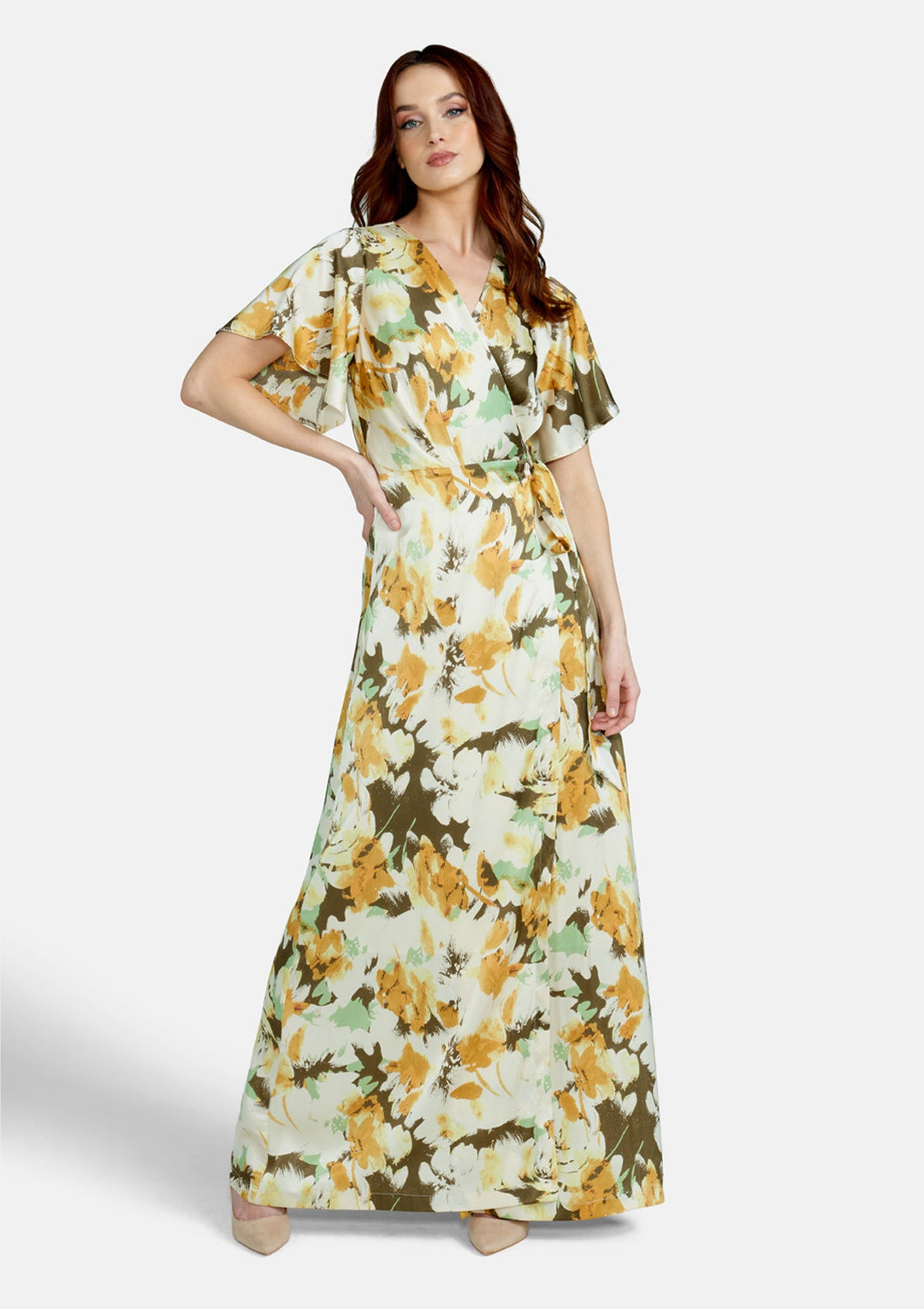 Alloy Apparel Tall Vera Silky Floral Maxi Dress for Women in Mustard Size Small Alloy Apparel Tall Vera Silky Floral Maxi Dress for Women in Mustard Size Small