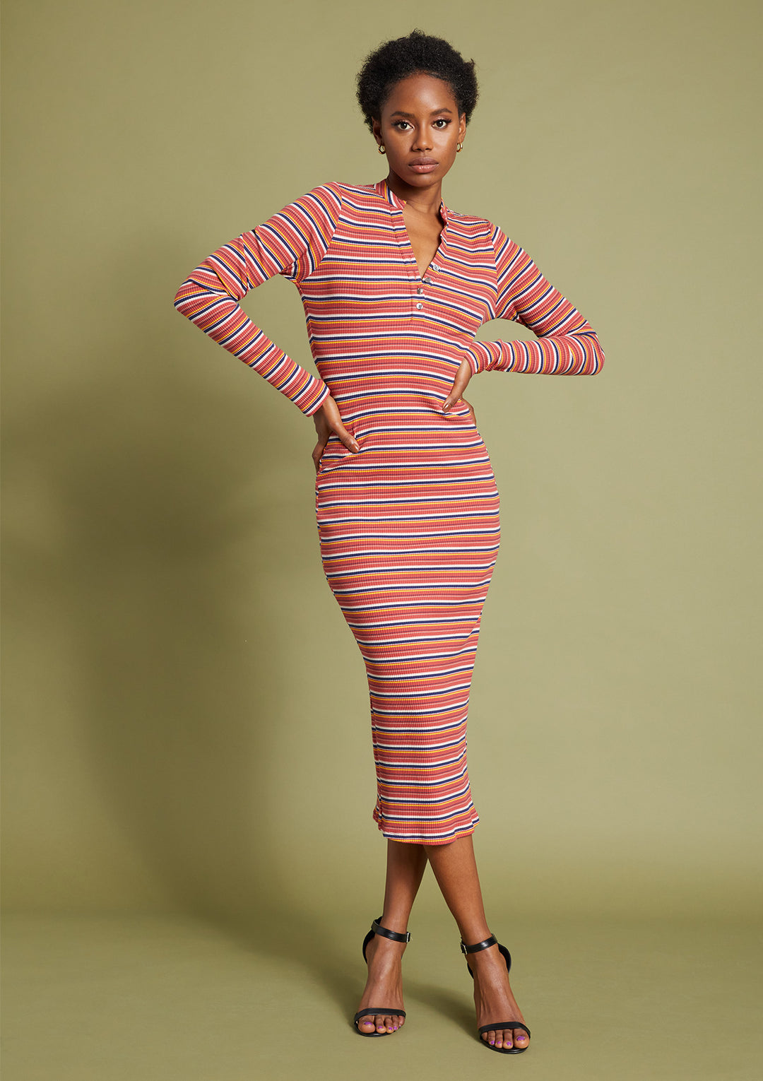 knee length dresses for ladies FINAL SALE* Z Supply Heidi Rib Henley Midi Dress main image 0